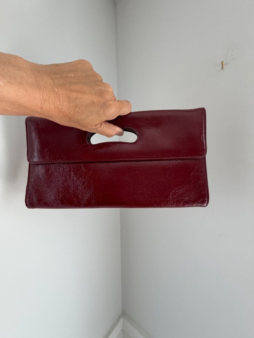 Vintage HOBO International Red Patent Leather Cutout Handle Clutch - Picture 7 of 14